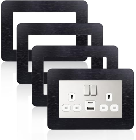 4Pcs Light Switch Surrounds,Self Adhesive Light Switch Plates Frame | 14.6X 8.6cm Double Light Switch Cover Protector Plates,WallFor Home Wall Switch Surrounds Decoration (Black)