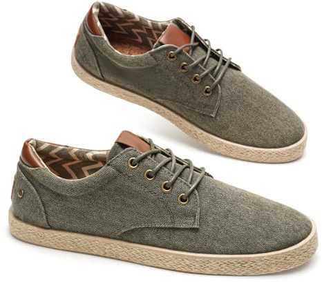 GLAMORA Zapatillas Lona Hombre con Cordones Alpargatas Canvas Zapato Plano Ligero Transpirable Suela Goma Efecto Esparto Casual Verano Flexible Comodo