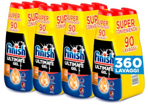 Finish Ultimate Gel, 4 confezioni di Tripacco Gel Detersivo Lavastoviglie, 360 lavaggi, 540 ml, Antiodore, Extra Potere Sgrassante, Extra Brillantezza, Pulizia Profonda