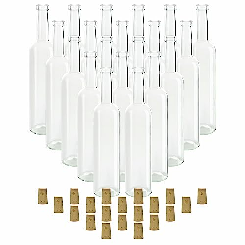 gouveo lot de 20 bouteilles en verre 500 ml Bordeaux transparent avec bouchon (SK) - bouteille vide 0,5 l à remplir - bouteille en verre pour liqueur, schnaps, huile, vinaigre