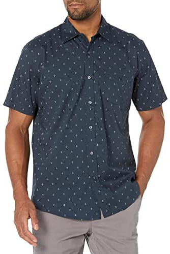 Amazon Essentials Camicia con Stampa a Maniche Corte Vestibilità Regolare Uomo, Blu Marino Bianco Stampa Ancore, XL