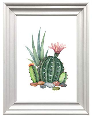Din A4 Kunstdruck ungerahmt - Kaktus mit Blüten Sukkulenten Agave Aquarell Natur Topfpflanze Druck Poster Bild