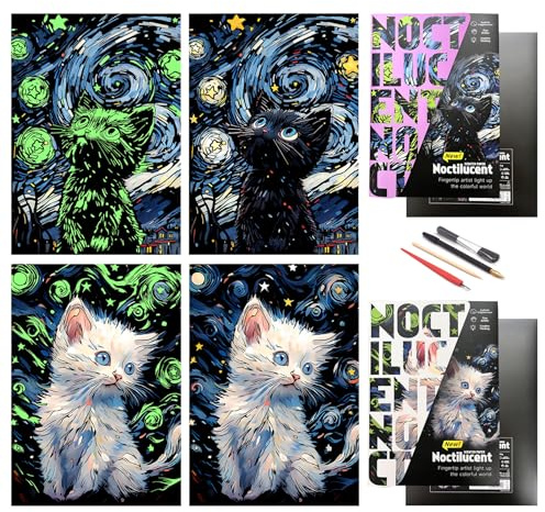 SiYear Scratch Paper Rainbow Painting Sketch, City Series Night Scene,Scratch Painting Creative Gift,Scratchboard for Adult and Kids with 4 Tools