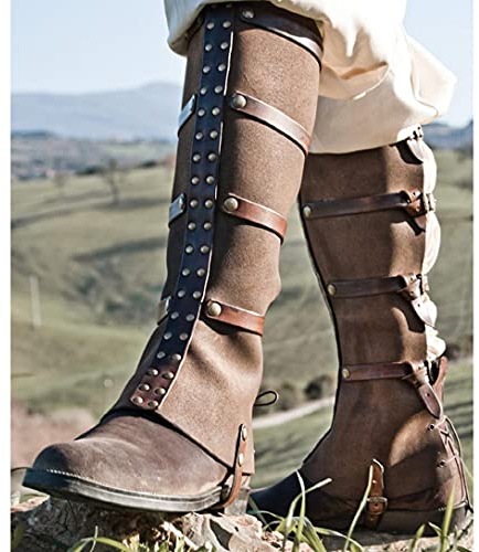 1 Paar Steampunk Half Chaps Gamasche Nubukleder Schnalle Riemen Mittelalterliche LARP Stiefel Überschuhe Männer Frauen Bein Rüstung Für Cosplay Wandern,Braun