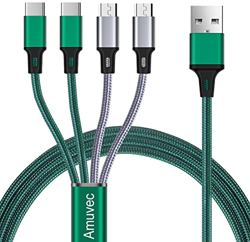 Amuvec Câble USB 4 en 1, [1.2M 3A]Multi Universel Nylon Tressé Câble Android de Rapide Charge avec 2 Micro USB 2 Type C Connecteurs, pour Samsung Galaxy S22 S20 S10 S9, Huawei, Sony, Xiaomi, Moto, PS5