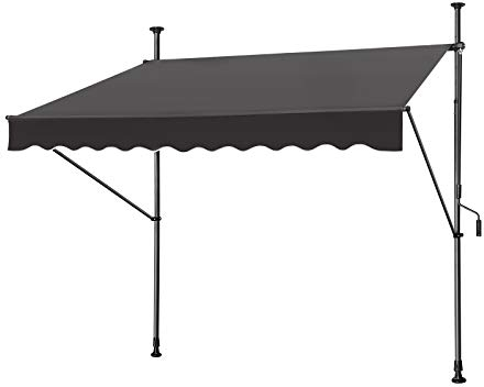 HENGMEI Klemmmarkise Balkon 350 x 120 cm ohne Bohren Balkonmarkise Markise mit Handkurbel Sonnenschutz, UV-beständig höhenverstellbar für Terrasse Balkon, Anthrazit