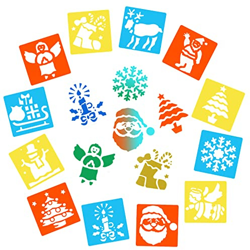 Nezyo 12 Stück Weihnachten Schablonen Vorlage Santa Schneemann Weihnachtsbaum - wiederverwendbare Kunststoff Malschablonen für DIY Karten, Bastelarbeiten, Weihnachtsdeko, Fest, Weihnachtsfeier