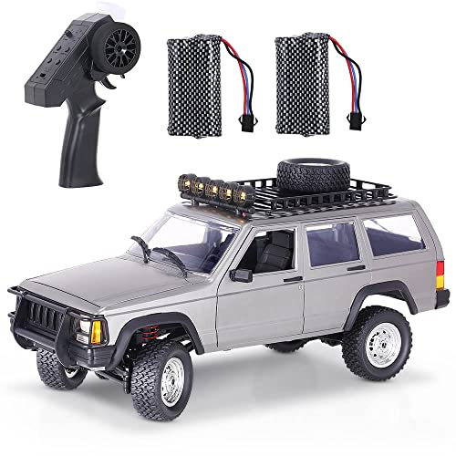 Goolsky MN-78 RC Crawler 4WD 2,4GHz 1/12 Off-Road Gebürstet LKW Geländekletterauto, 7,4V Batterie mit Hoher Kapazität, 3 Offene Türen LED-Licht Geschenke für Kinder Erwachsene Silber 2Batterien