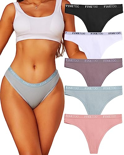 FINETOO 5er Pack String Tanga Damen Baumwoll Tangas Sportbund Thongs Soft Unterhosen Frauen Unterwäsche Mehrpack S-XL,M