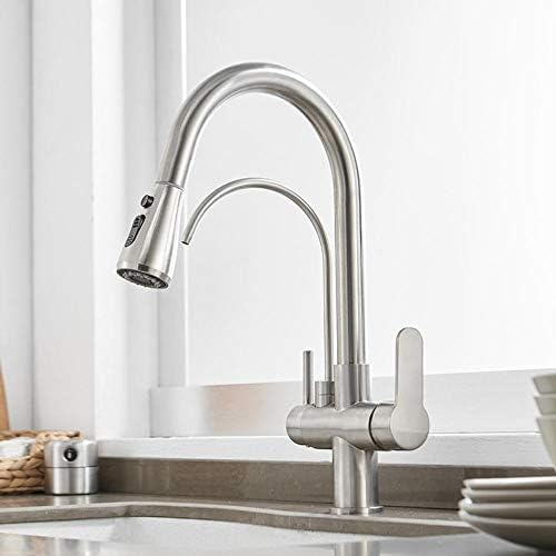 3-Wege-Küchenarmaturen, Trinkwasser Mit Herausziehbarer Brause, Küchenspüle-Mischbatterie Mit 2-Modus-Sprüher, Nickel_Gebürstet-A,Nickel_gebürstet-a