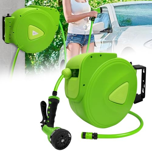 MAYTIIMO Tubo da giardino, 20 m, montaggio a parete, avvolgitubo girevole a 180°, connettore da 3/4, con giunto a sgancio rapido per giardino, irrigazione, garage