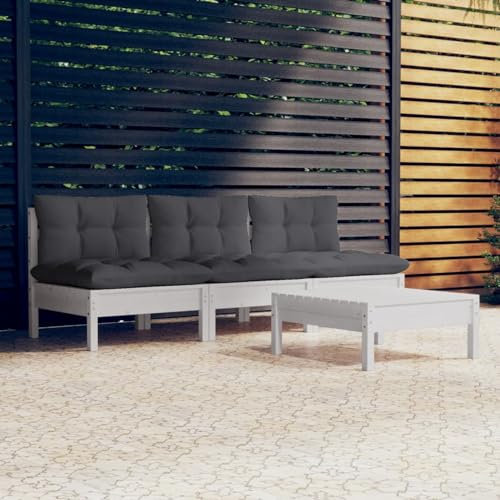 Homgoday 4-teiliges Gartensofa-Set mit Kissen in Anthrazit, Kiefernholz, Outdoor-Sofas für den Garten, Set für den Außenbereich, Loungeset für den Außenbereich, 1 Stück