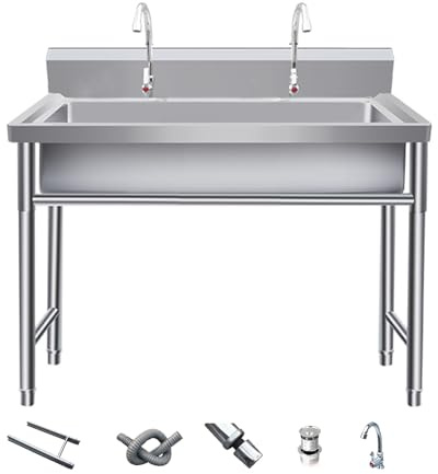 Fregadero Comercial De Acero Inoxidable Fregaderos Industriales Cocina Exterior Jardin Con Grifo Fregadero Jardin Exterior Para Restaurante,bar,lavandería,garaje,exterior Fácil De Instalar(100*60*80CM