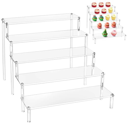 ARJDXDP 5-Stufig Acryl Display Ständer, 39.5 x 32 x 24.5cm Treppe Display Regal, Tischplatte klar Acryl Organizer für Nagellack Gewürz Kosmetik Kunsthandwerk Schmuckständer Cupcake Buffets Dessert