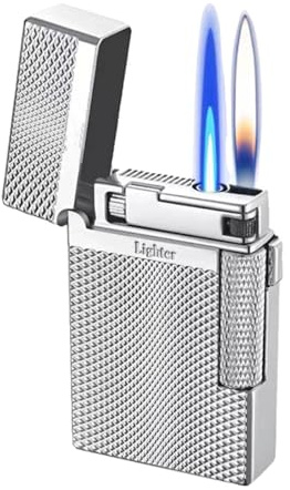 mnopx Accendini Antivento, Accendino a Torcia,butano Ricaricabile con Fiamma Libera+Fiamma a Getto,Due modalità, accensione Laterale Scorrevole,Regali di Natale e San Valentino per Uomo(Silver)