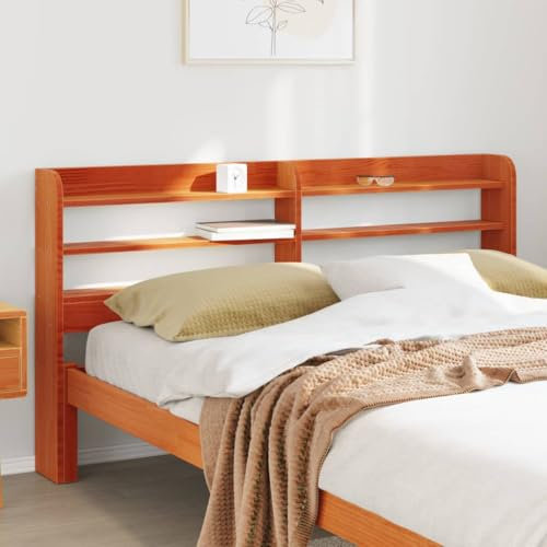 Homgoday Testiera con Ripiani Marrone Cera 160 cm Legno Massello di Pino, Mobili Testiere Letto, Testiera del Letto Matrimoniale, Schienale per Letto E Divano