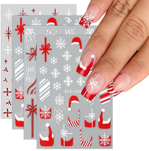 JMEOWIO Nagelsticker Weihnachten 10 Blatt Nail Art Sticker Selbstklebend Nagelaufkleber Schneeflocke Winterurlaub Dekoration Nageldesign Zubehör