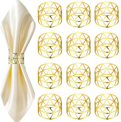 Acuiwer Napkin Rings Set Gold Dinner Napkin Buckle Holder, 12 PCS Hollow Design Décor Napkin Clips Holders Buckles Pins Serving for Creative Party Gatherings Wedding Table Decor