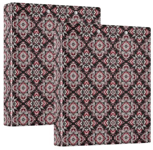 Drei-Ring-Ordner, 3,5 cm, Paisleymuster, Cowboy-Druck, Rot, Schwarz, mit Taschen, 1/2er-Pack, Schulhefter Hardcover, 2 Stück