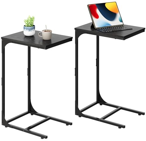 WLIVE Beistelltisch Couch, C Form Sofatisch, 30 x 40 x 62 cm, Beistelltische fürs Wohnzimmer, Schlafzimmer, Balkon (2, Schwarz)