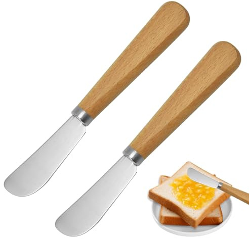 Dongnesi 2Pack Butter Spreader, Butter Knives, Cheese Knife, Multi-Function Spreading knives Gadgets, Stainless Steel Cheese Cutter With Wooden Handle, Jam Curler for Smooth Spreading Cream