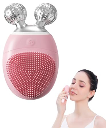 FREECOZYER Lymphatic Drainage Massager & Silicone Face Scrubber, 2 in 1 Face Roller Facial Cleansing Brush, 5-Speed Adjustment, 360° Rotation Vibration Massage for Face Slimming and Cleansing