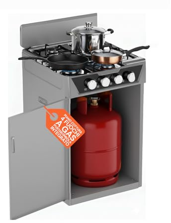 Avilia – Placa de cocción de 4 fuegos de gas de apoyo con compartimento para botella integrado, cocina libre instalación para interiores y exteriores, estructura robusta, compacta y fácil de usar