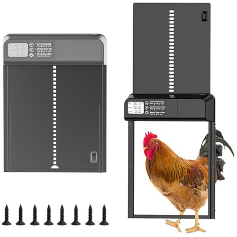 Automatic Chicken Coop Door -Large with Manual/Timer Mode, Automatic Chicken Door Aluminum with Anti-Pinch, Programmable LCD Display, Manual/Timer Modes & Low-Battery Alert for Duck/Chicken