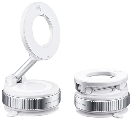 Soporte Móvil Coche Magnético, Ventosa Fuerte, 360° Rotación(Blanco) | Agarre en vidrio salpicadero, plegado 180°, ABS metal resistente calor, compatible iPhone Android, uso hogar, oficina, viaje