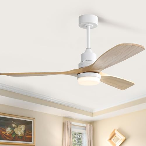 Sofucor 132cm Ventilatore da Soffitto con Luce, Dimmerabile 3CCT, Telecomando, 6 Velocità, Timer, DC Silenzioso Lampada Ventilatore Soffitto in Legno per Camera
