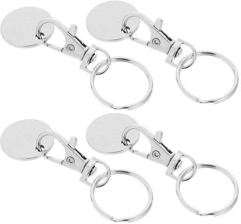 CLISPEED 4pcs Stainless Steel Shopping Cart Keychains Trolley Coin Holders Grocery Cart Unlock Keys Key Ring Token Remover for Supermarket Use
