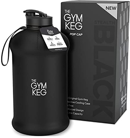 The Gym Keg - Gym Bottle With Insulated Sleeve - 2.2L Sports Bottle for Hydration - Carry Handle - Ideal for Workouts, Sports, and Fitness - Thick Material for Enhanced Durability - Stealth Black