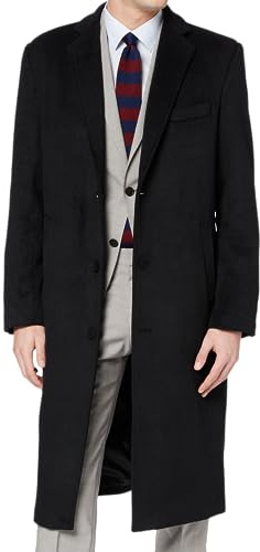 The Platinum Tailor Manteau d'hiver chaud en laine et cachemire pour homme avec doublure noire, Noir , 58