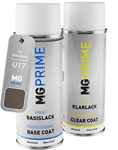 MG PRIME Autolack Sprühdosen Set für Mitsubishi U17 Titanium Grey Metallic/Platinumgrau Metallic Basislack Klarlack Spraydose 400ml
