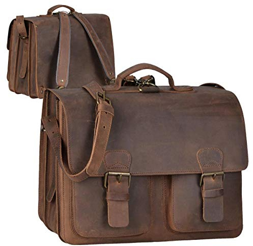 Ruitertassen Lederranzen 42cm XXL Schulranzen Schultasche 3 Fächer 2 Vortaschen Rückengurte Tragegriff Schultergurt Ranger braun