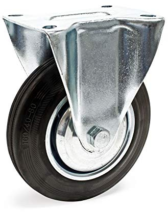 Wiltec Bockrolle Ø160mm mit Gummirad und Metallfelge 130kg Tragkraft, Vollmaterial Apparaterolle Transportrolle Möbelrolle, leiser Lauf