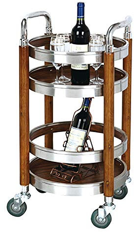 Mesa Carrito Camarera Carro De Servicio 2 Niveles Acero Inoxidable Madera Maciza Carrito De Bar Rueda De Goma Barandillas Comercial, Capacidad 60 Kg