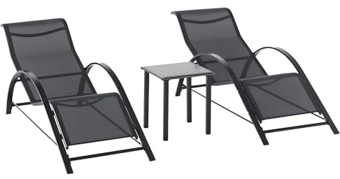Outsunny Lot de 2 Bains de Soleil Chaise Longue Contemporain Noir