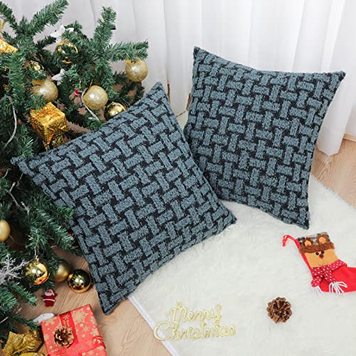 howdy textile Pack of 2 Boucle Pillow Covers 18x18 Inch Christmas Decorative Pillow Cover for Couch Sofa Boho Accent Pillow Cases Luxury Plush Cushion Cases Home Decor, Blue