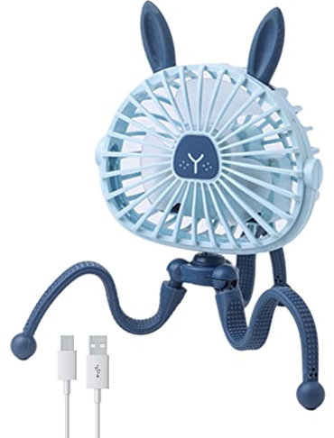 Ventilador de cochecito actualizado 2022, mini ventilador de mano, diseño de patas de pulpo, ventilador de cochecito de bebé con luz, recargable por USB, ventilador portátil personal silencioso con