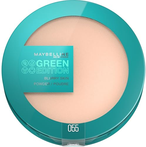 Maybelline New York Mattierendes Puder, Feuchtigkeitsspendend mit porenverfeinerndem Effekt, Vegane Formel mit natürlichen Inhaltsstoffen, Green Edition Blurry Skin Puder Nr. 55, 1 Stück