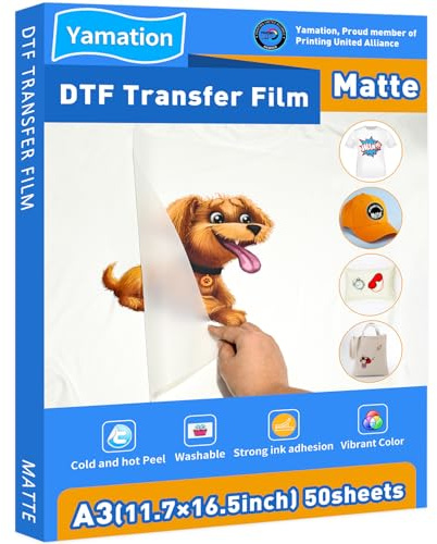 Yamation DTF Transfer Film: A3 50 Sheets Premium Double-Sided Matte Finish PET Transfer Paper Direct to T Shirts