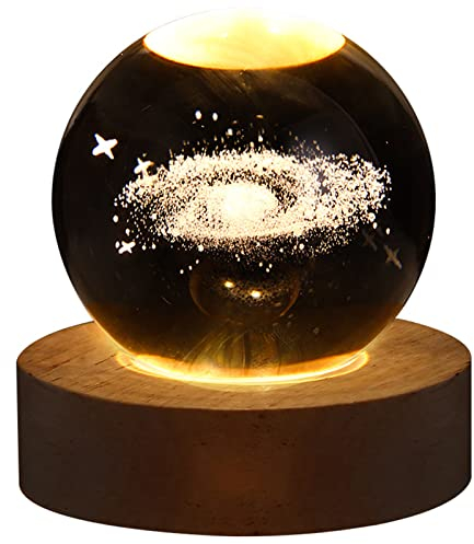 DCQRY Luz nocturna de bola de cristal con sistema solar 3D, lámparas de bola de planetas galaxias con base de madera, lámpara de noche alimentada por USB, regalos espaciales de astronomía para niños