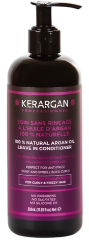Kerargan - Daglig Disciplinerande Vård Utan Sköljning med Arganolja för Olydiga, Torra och Krulliga Hår - Näringsrik, Anti-Friss, Utredande - Utan Sulfater, GMO, Mineralolja - 350ml | Leave-in-balsam med arganolja reder ut, vårdar torrt hår och motverkar friss utan ursköljning