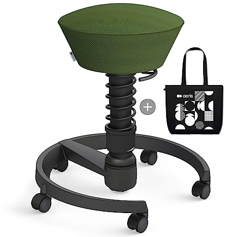 aeris Swopper Air mit Baumwolltasche, Ergonomischer Hocker, Bürohocker höhenverstellbar, Vielseitiger Sitzhocker für einen gesunden Rücken, Bürostuhl mit Rollen, 45-59 cm Sitzhöhe, Feder Standard