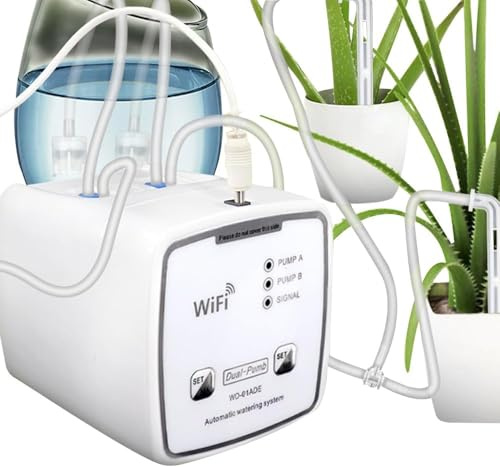 Vislone Dispositif d'arrosage intelligent WiFi à double pompe chronométrée système d'irrigation goutte à goutte automatique télécommande APP contrôleur pour jardin, terrasse, plante en pot fleur