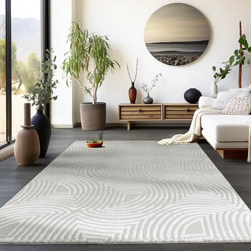 HomebyHome Kurzflor Teppich Wohnzimmer Grau 3D Teppich Skandinavisches Stil Modern Teppiche 140 x 200 cm - Boho Teppich Schlafzimmer Küchenteppich Waschbar Boho Muster Weicher Wohnzimmerteppich