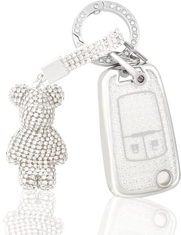 OFF WE GO Autoschlüssel Hülle Schlüsselhülle Cover Schlüssel Hülle für Opel Aveo Cruze Corsa Mokka Adam Astra Zafira Insignia Auto Schlüsselcover mit Schlüsselanhänge Schutz Gehäuse, Weiß