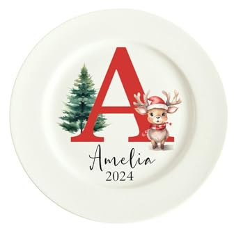 Grovjewfit Personalisierter Keramik Teller Weihnachten Dekoration Weihnachtsdeko Teller Mit Namen Text Foto Keramikteller Weihnachten Als Geschenke Für Mama, Oma, Freund (A)