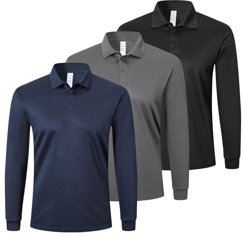ZENGVEE Mens Polo Shirts Long Sleeve 3 Pack Quick Dry Breathable Lightweight Golf Polo T Shirts Casual Sports Gym Tennis Tops（P8520-BGN-2XL）